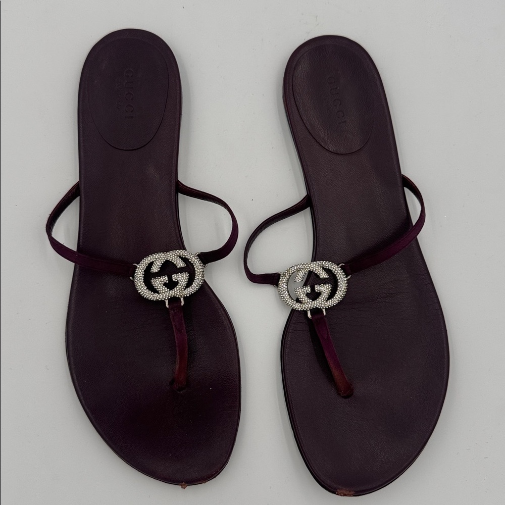 Gucci Women's Dark Purple Sandals with Silver Detail